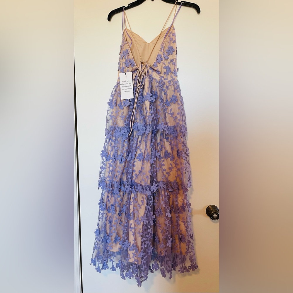 Endless Rose Lavender Floral Embroidered Tiered Lace Midi Dress - Picture 11 of 15